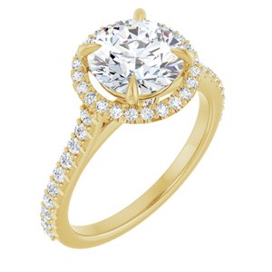 14K Yellow 8 mm Round Forever One™ Moissanite & 1/3 CTW Diamond Engagement Ring